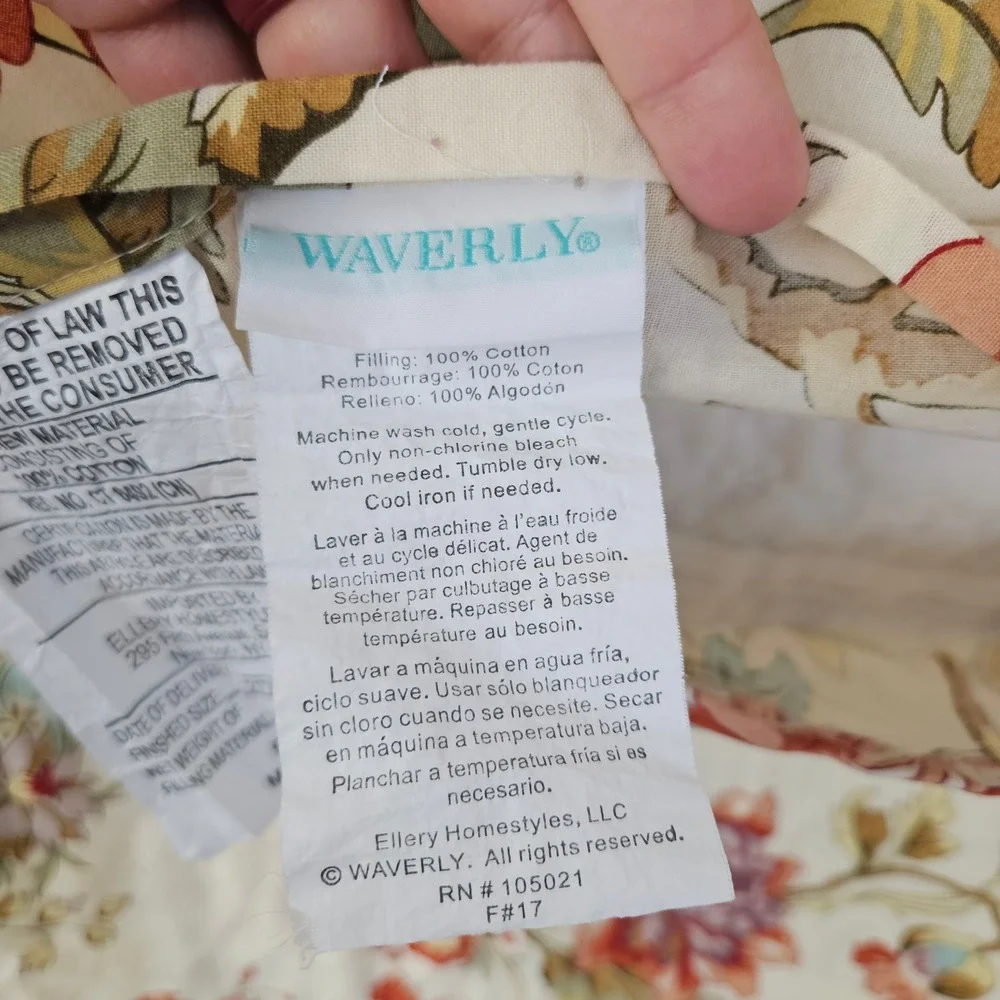 Waverly Charleston Chirp King Size Quilted Pillow Sham Ivory‎ Red Birds Floral